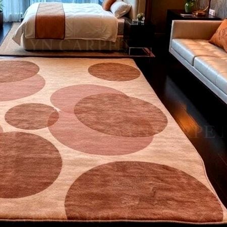 Handcrafted Brown Circle Pattern Bedroom Rug